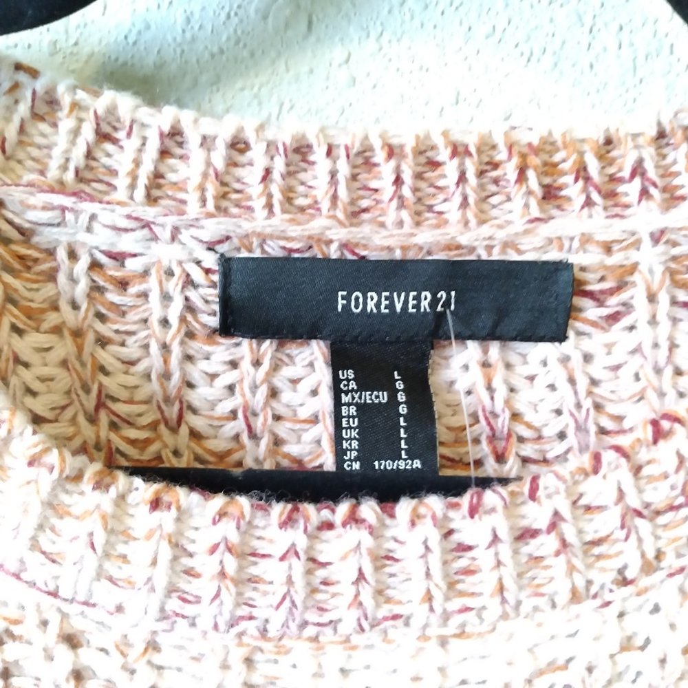 Forever 21 Sweater Women's Beige Red Orange Long Sleeve Knit Crewneck Large EUC - Picture 3 of 3